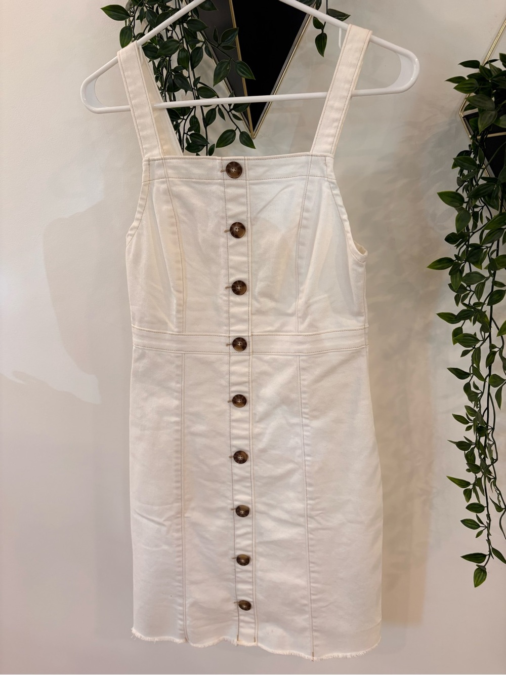 Buffalo David Bitton White Button-Front Denim Mini Pinafore Dress